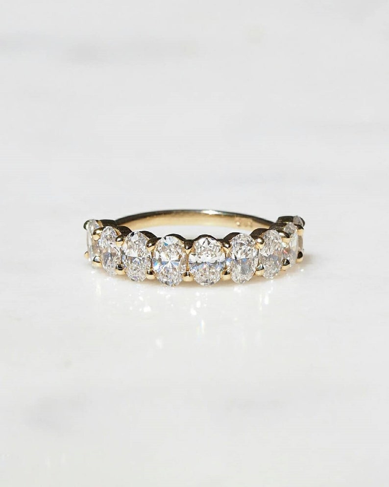 1.35 TC Oval Cut Moissanite Wedding Band-Oval Cut Half Eternity Band-14k Solid Yellow Gold-Matching Band-Oval Stacking Band-Wedding Jewelry image 10