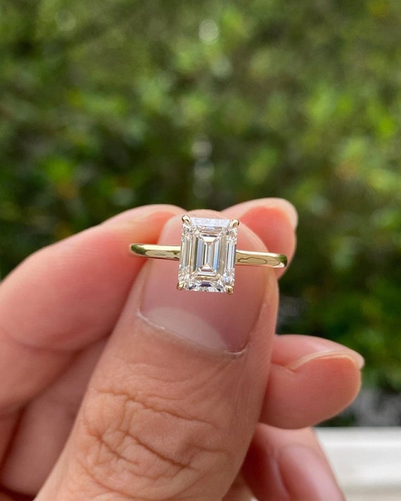 7x9 MM Flawless Emerald Cut Moissanite Solitaire 14k Solid Yellow