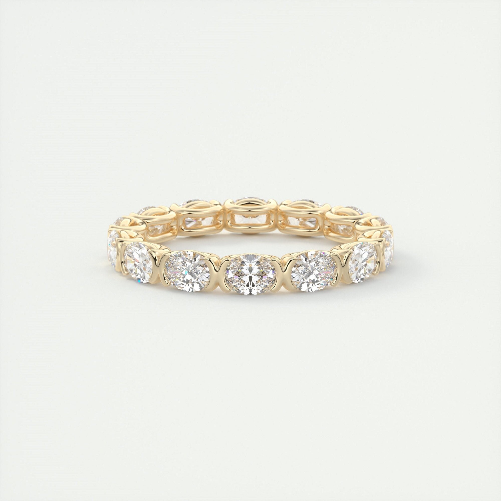 14k Solid Yellow Gold Wedding Band 2.10 TC Oval Cut Moissanite Half ...
