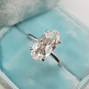 Modern 2.5 TC Moval Cut Moissanite Solitaire-Hand Crafted 950 Platinum Ring-Hidden Halo-Wedding Promise Ring-4 Claw Prongs-Wedding Ring/Gift