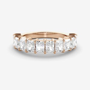 2,5 TC stralend geslepen trouwring 14k massief geelgouden band Halve eeuwigheid stapelband Bijpassende band Moissanite sieraden In de mode afbeelding 6