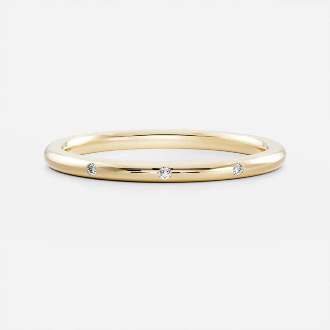 14k Solid Yellow Gold Stacking Ring,brilliant Round Cut Moissanite Band ...