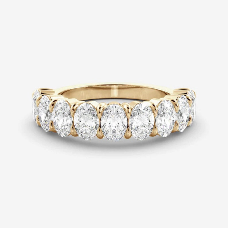 1.35 TC Oval Cut Moissanite Wedding Band-Oval Cut Half Eternity Band-14k Solid Yellow Gold-Matching Band-Oval Stacking Band-Wedding Jewelry image 2