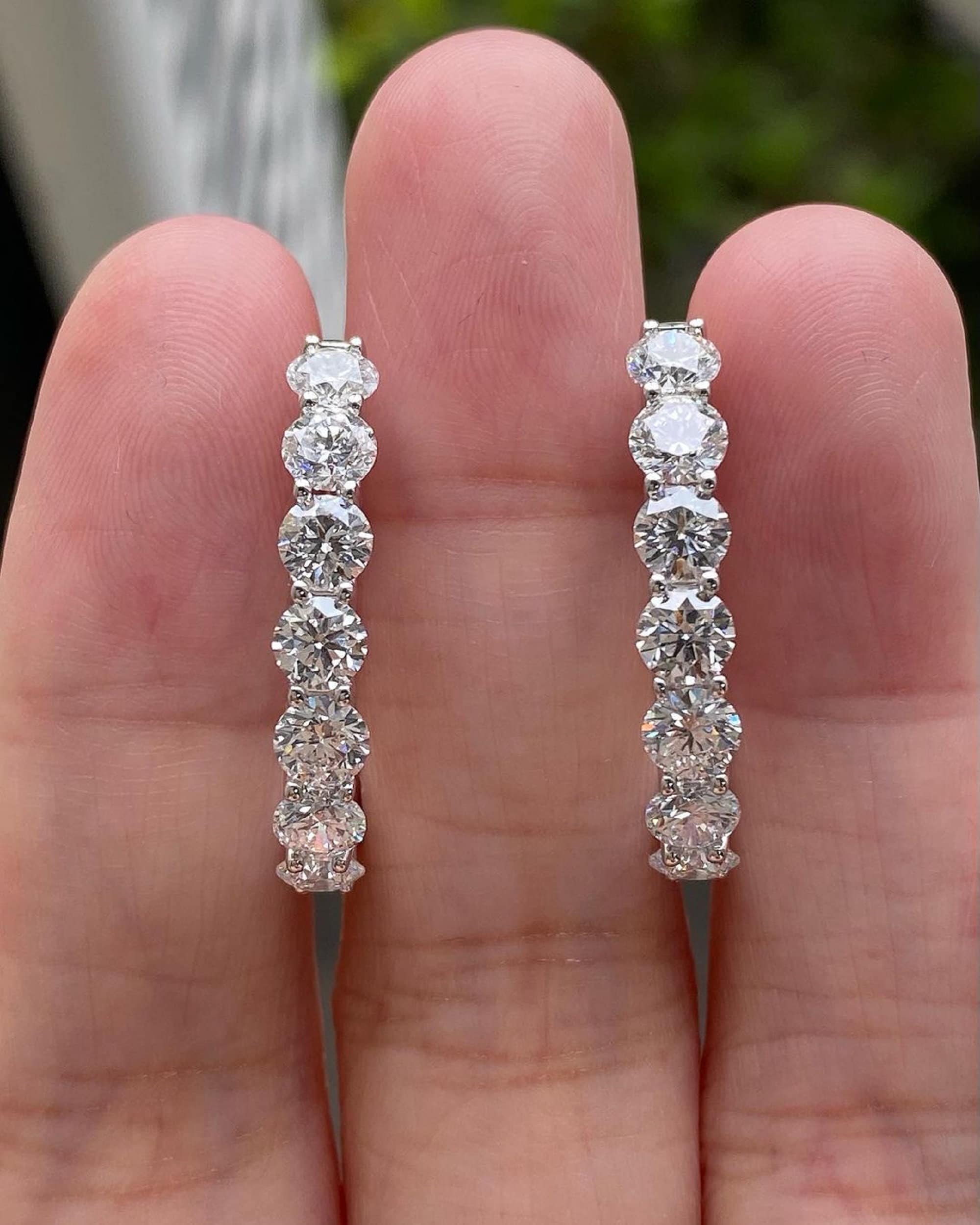 14k Solid White Gold Hoop Earrings,3.75 TC Brilliant Round Cut Moissanite,Hoop Earrings,Shared Prong Set Hoops,Huggies For Gift,Gift For Her