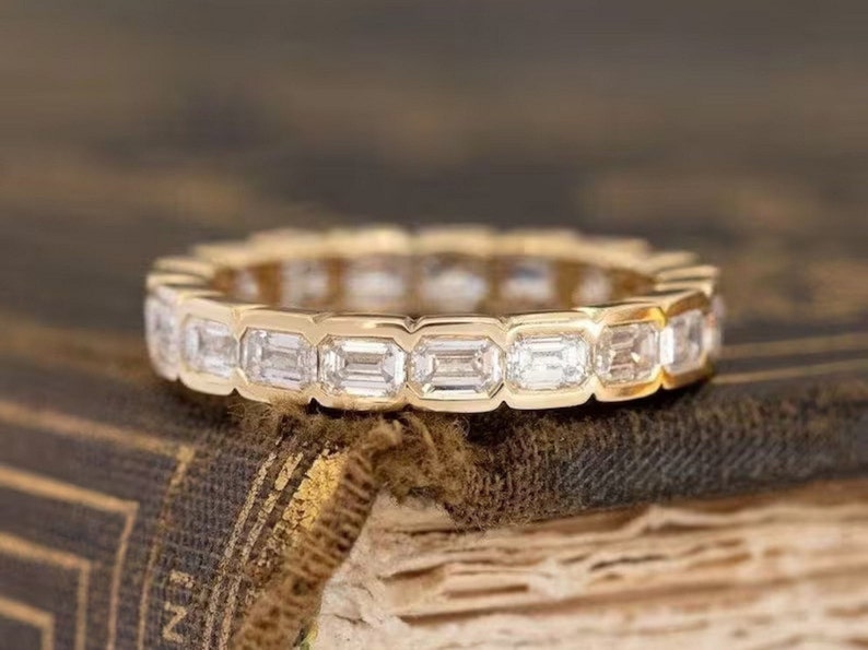 1.90 TC Emerald Cut Wedding Band-Eternity Moissanite Band-Half Bezel Set Matching Band-Delicate Matching Band-14k Solid Gold Jewelry For Her image 4