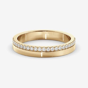 3 MM Wide 14k Solid Gold Wedding Band 0.15 TC Brilliant Round Cut Moissanite Paves Half Eternity Cuff Band Stacking Band Statement Ring/Gift