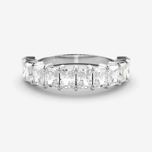 2,5 TC stralend geslepen trouwring 14k massief geelgouden band Halve eeuwigheid stapelband Bijpassende band Moissanite sieraden In de mode afbeelding 5