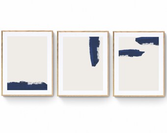 3 Wall Art set ,Abstract Modern , Indigo, Cream, Simple Design, Digital Download,Art Prints,Boho, Minimalist, Downloadable Art Prints