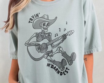 Skeleton Cowboy Meme Shirt, Funny Western Comfort Colors T-Shirt, Country Music T Shirt, Guitar Player Gift, Musician Tshirt, Wild West Tee