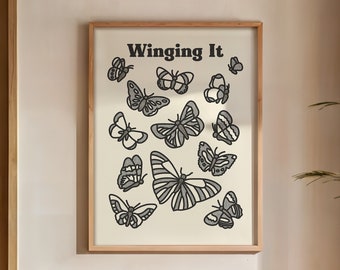 Winging It Butterfly Print, Vintage Style Wall Art (UNFRAMED)