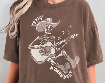 Skeleton Cowboy Meme Shirt, Funny Western Comfort Colors T-Shirt, Country Music T Shirt, Guitar Player Gift, Musician Tshirt, Wild West Tee