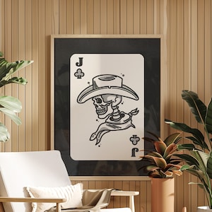 The Outlaw Spielkarten-Poster, Cowboy-Skelett-Druck, Cowboy-Schädel-Wandkunst, Western-Skelett-Wanddekoration, moderne Bauernhaus-Kunst – UNGERAHMT