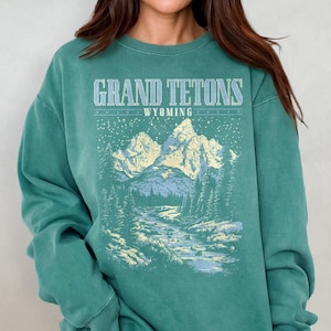 Grand Tetons Sweatshirt - Nationalpark Comfort Farben Sweatshirt, Wyoming Rundhalsausschnitt, Wander-Sweatshirt, Bergsteigen Geschenk, Reisegeschenk