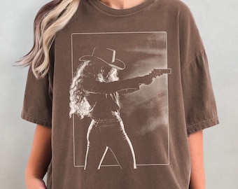 Vintage cowgirl-shirt - retro western comfort kleuren T-shirt, esthetisch cowboyshirt voor vrouwen, grafisch T-shirt wilde westen, rodeo cadeau voor haar