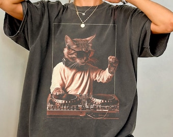 Party Cat Shirt - Funny Cat Comfort Colors T-Shirt, DJ Gift, Cat Lover Gift, Music T Shirt, Rave Shirt, Music Festival Shirt, Cat Parents