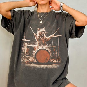 Cat Rock Shirt - Funny Cat Comfort Colors T-Shirt, Cat Drum Shirt, Gift For Drummer, Cat Lover Gift, Music T Shirt, Music Festival Shirt,