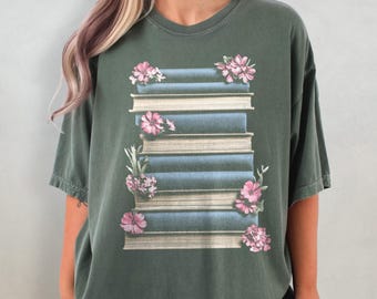 Koszulka z motywem kwiatowym, koszulka z nadrukiem Bookish Comfort Colors, koszulka dla miłośnika książek, koszulka Bookworm, koszulka biblioteczna, koszulka bibliofilska prezent na czytanie