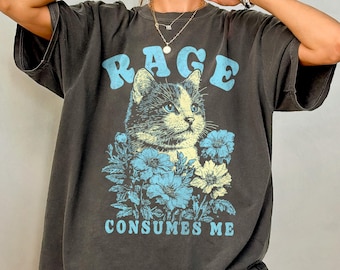 Katzen Meme Shirt - Lustiges Katzenkomfort Farben T-Shirt, Kätzchen Weirdcore T Shirt, Wut verbraucht mich, sarkastisches grafisches T-Shirt, ironisches unhinged Tshirt