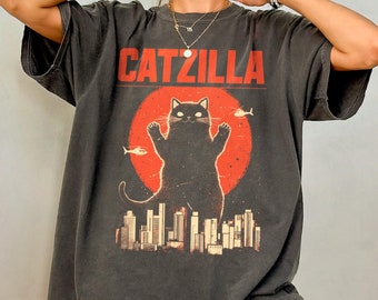 Catzilla Shirt - Lustiges Katzenkomfort-Farben-T-Shirt, Dummes Katzen-Grafik-T-Shirt, Katzenliebhabergeschenk, verrückte Hemden, die hart gehen, Katzenbesitzergeschenk