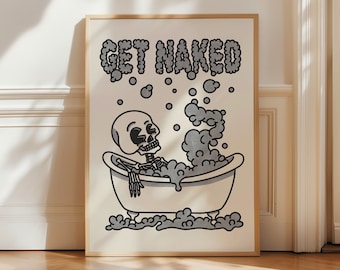 Obtener arte de pared desnudo, ilustración de esqueleto de baño retro, decoración de baño divertida, impresión de bañera, impresión de baño vintage, humor de baño - SIN MARCO