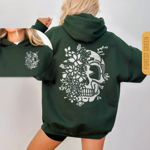 Sudadera con capucha de calavera bohemia, sudadera unisex de moda, sudadera con capucha de esqueleto de flores retro, sudadera con capucha con gráfico floral gótico, estética botánica Goblincore