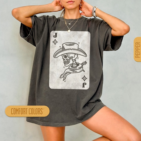 Outlaw Playing Card Shirt - Skeleton Cowboy Comfort Colors T-shirt, Retro Western Graphic Tee, Cowgirl Rodeo Tshirt, Vintage Skull T Shirt