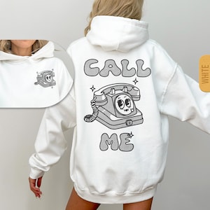 Call Me Hoodie, Funny Retro Cartoon Telephone Hoody, Y2K VSCO Aesthetic Hooded Sweatshirt, Cute Oversized Hoodie for Women, Trendy 90s 2000s