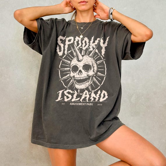 Spooky Island Shirt - Retro Halloween Comfort Colors Shirt, Oversized Skeleton T-shirt, Vintage Skull T Shirt, 90s Y2k Halloween Graphic Tee