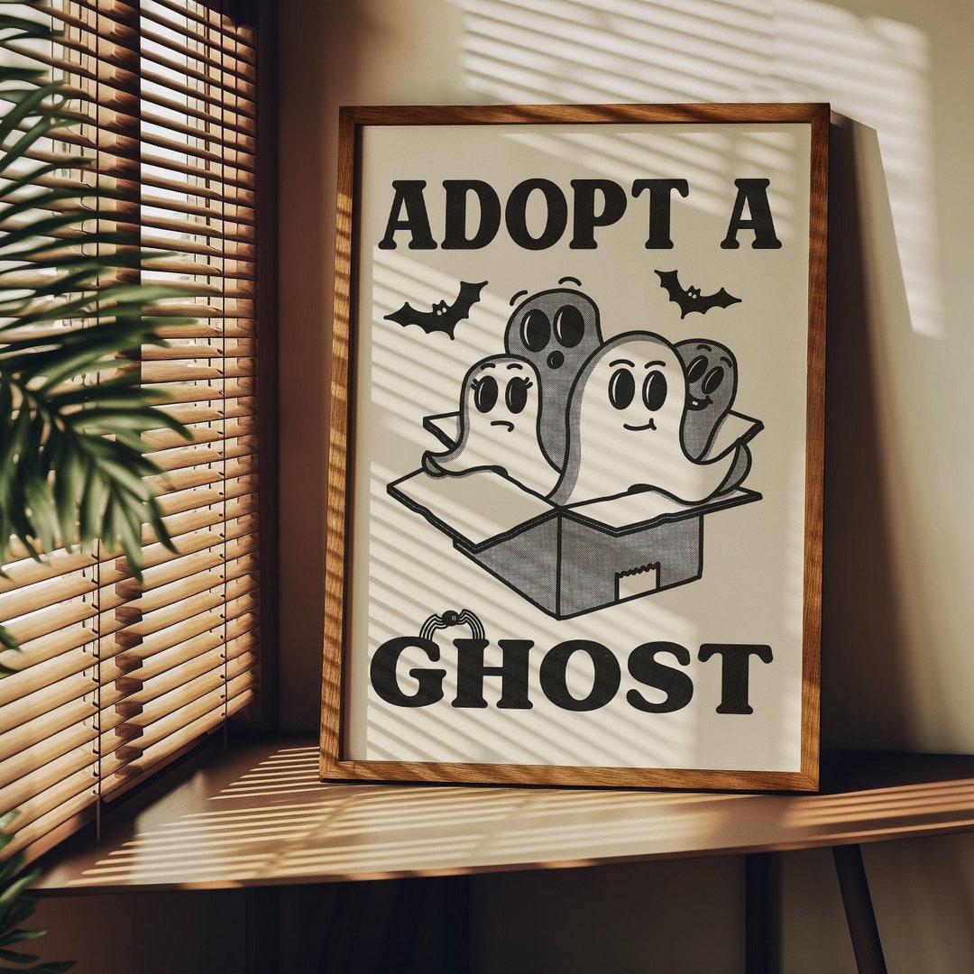 Adopt A Ghost Wall Art, Retro Ghost Illustration Poster, Vintage ...