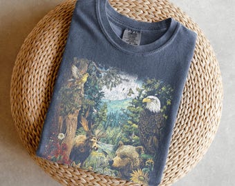 Wildlife Shirt - Animal Comfort Colors T-Shirt, Respect The Locals Shirt, Nature Lover Bear Shirt, Y2K Eagle Shirt Moose Granola Girl Gift