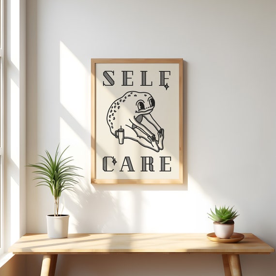 Retro Frog Self Care Print, Positivity Wall Art (UNFRAMED)