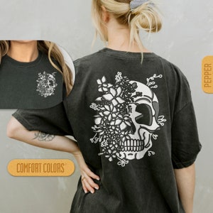 Shirt boho-schedel, T-shirt bloemskelet comfort kleuren, bloemen Goth graphic T-shirt, retro cartoon vintage T-shirt, oversized Witchy Botanical