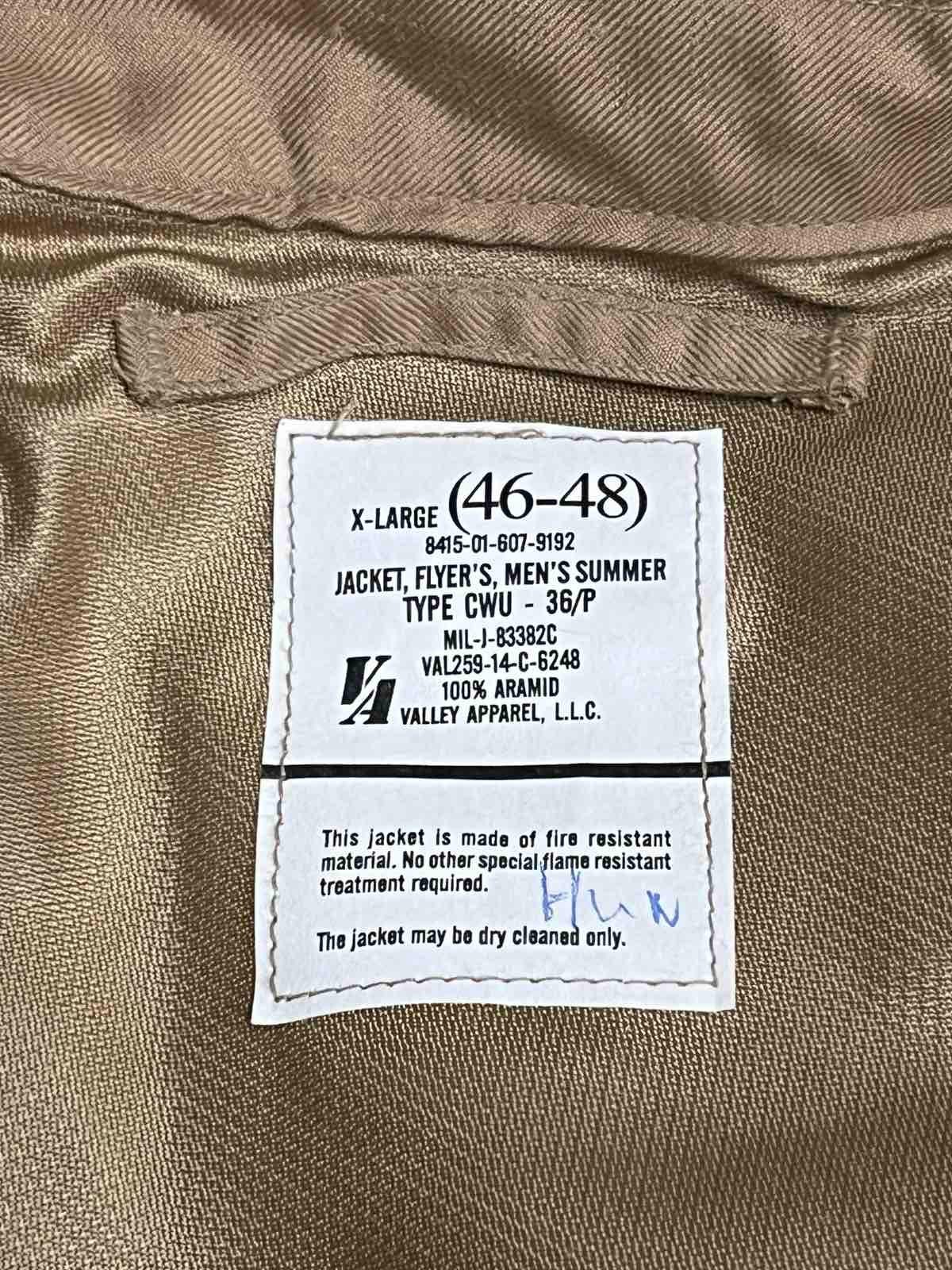 US Air Force CWU-36/P Flyers Jacket Desert Tan Size XL Very Rare