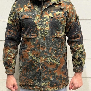 Original German Military Bundeswehr Field Jacket Parka Flecktarn Camo With Liner Medium