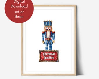 Nutcracker Christmas Prints: Holiday Wreath & Clock Wall Art (Digital Download)
