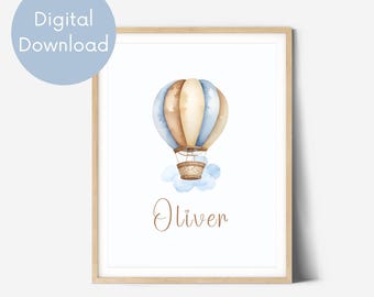 Custom Hot Air Balloon Nursery Print: Personalized Name (Digital Download)