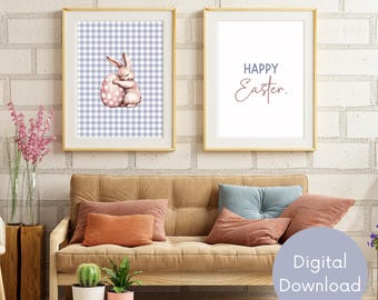 Happy Easter Bunny Art Prints: Spring Nursery Decor (Digital Download)