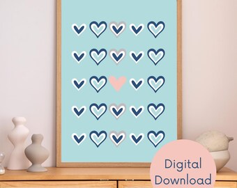 Pastel Blue Hearts Print: Nursery Wall Art (Digital Download)