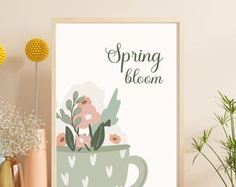 Spring Bloom Floral Print: Pastel Flower Poster (Digital Download)
