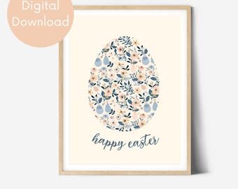 Florales Osterei Bild: Minimalistisches Kinderzimmer Wandbild (Digitaler Download)