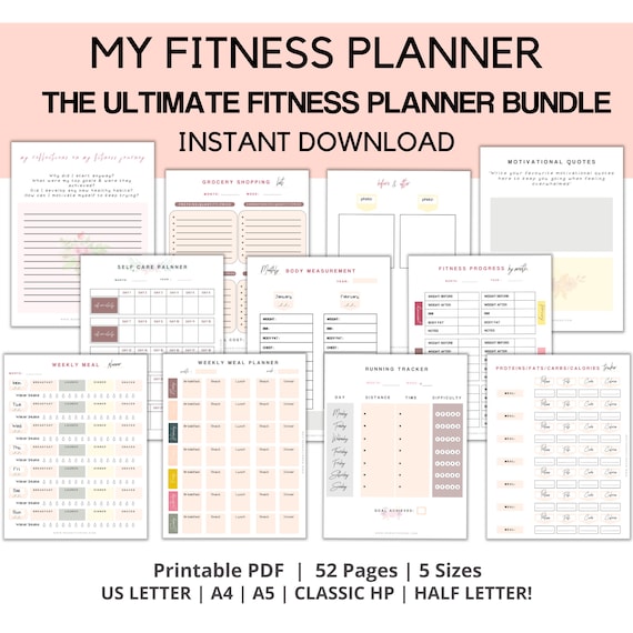 Ultimate Fitness Planner Bundle: Weight Loss, Meal & Habit Tracker (Digital Download)