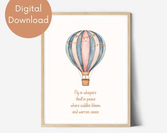 Hot Air Balloon Nursery Print: Blue Pastel Watercolor (Digital Download)