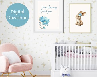 Bunny 'Some Bunny Loves You' Easter Art Prints: Nursery Decor (Digital Download)