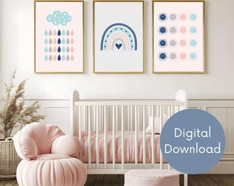 Rainbow Nursery Prints Set: Pastel Boho Kids Wall Art (Digital Download)