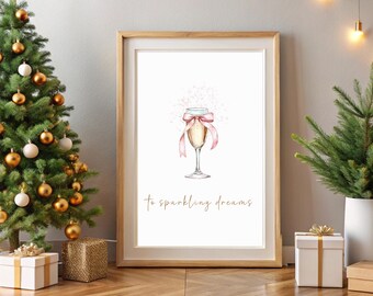 Festive Champagne Glass Printable | Pink & Brown Feminine Quote Print | Glam Christmas Decor