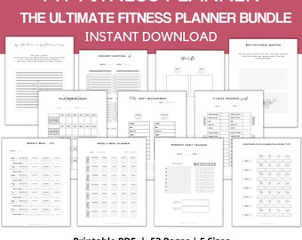 Fitness Planer Black & White, Weight Loss Tracker, BUNDLE, Trainingsplaner, Fitness Journal, Mahlzeitenplaner, 30 Tage Challenges, Habit Tracker