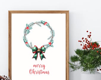 Christmas Wreath Art Print: Holiday Home Decor (Digital Download)