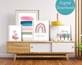 Pastel Easter Wall Art Bundle: Bunny, Egg, Spring Decor (Digital Download)