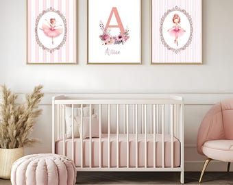 Personalized Ballerina Nursery Art Prints: Vintage Ballet Décor (Digital Download)