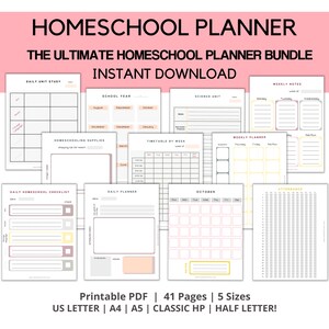 Homeschool Planner Bundle: 41 Printable Pages (Digital Download)